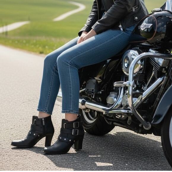 "HARLEY DAVIDSON" Boots SZ 8 Leather VTG Buckles Studded  Y2K Bad Girl Biker - Picture 1 of 16